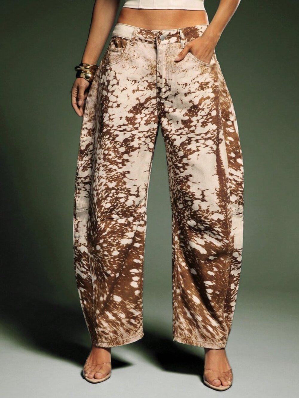 Coffee Brown Casual Women's Slant Pocket Streetwear Barrel Leg Jeans